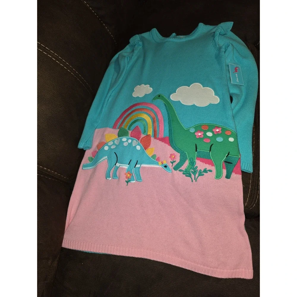 Gymboree dinomite Dinosaur Rainbow Knit Sweater Dress size 8 nwt dino-mite